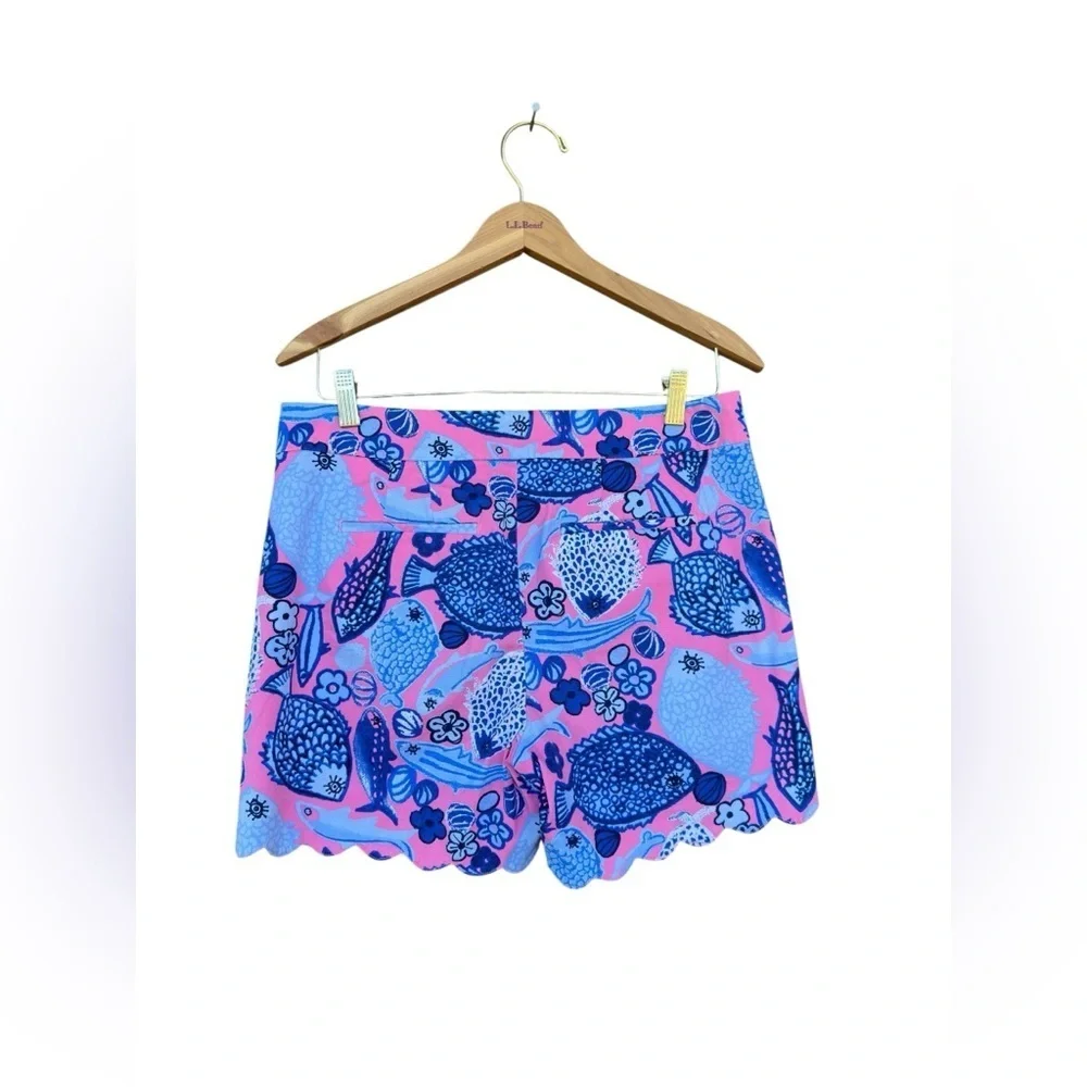 Talbots Shorts Womens Sz 6 Pink Blue Fish Scalloped Hem Cotton Beach Nautical - Picture 5 of 7